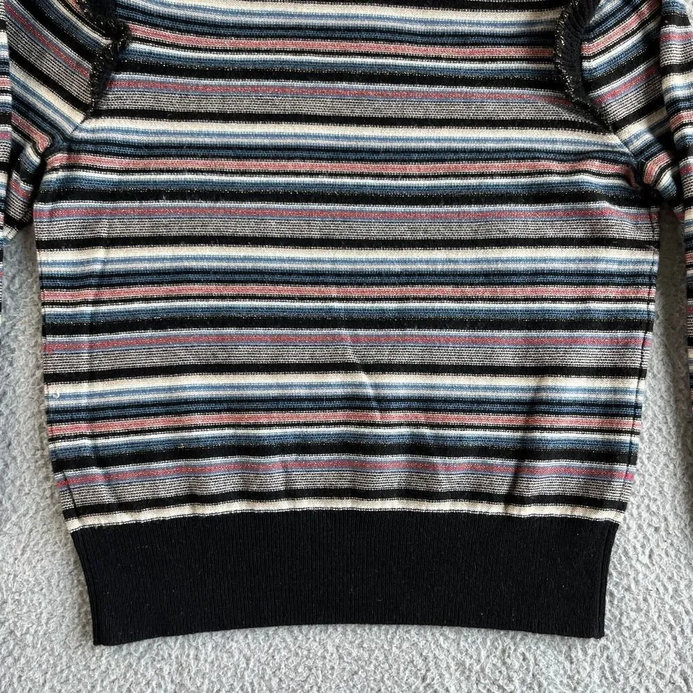 JOIE Sweater Womens Small Black Pink Blue Striped Wool Cashmere Cropped Designer